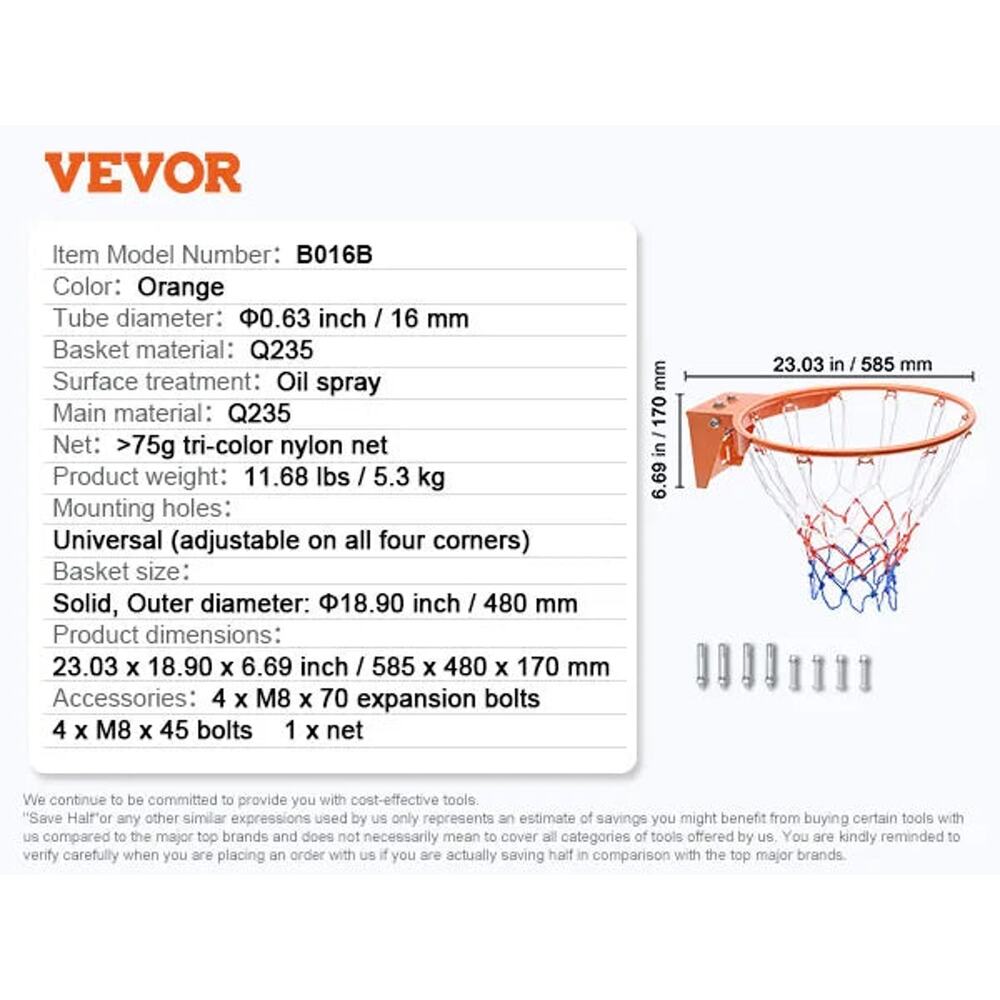 18-inch Flex Basketball Rim, Q235 Steel, Wall/Door Mount with Net- NWT - Picture 2 of 8